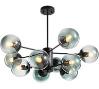 Lamp Chandelier Lighting Fixture Matte Black Semi Flush Mount Ceiling Light Spherical Glass Mid Century During Light-Transparent 6 Head(Blue Lampshade