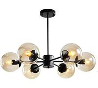 Lamp Chandelier Lighting Fixture Matte Black Semi Flush Mount Ceiling Light Spherical Glass Mid Century During Light-Transparent lampshade 6 Head(Cognac Lampsha