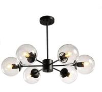 Lamp Chandelier Lighting Fixture Matte Black Semi Flush Mount Ceiling Light Spherical Glass Mid Century During Light-Transparent 6 Head(Blue Lampshade