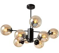 Lamp Chandelier Lighting Fixture Matte Black Semi Flush Mount Ceiling Light Spherical Glass Mid Century During Light-Transparent lampshade 6 Head(Cognac Lampsha