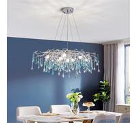 Lamp Crystal Blue Chandeliers Linear Rectangular Tree Branch Chandelier for Living Dining Room Foyer Large Raindrop Ceiling Light Fixture,Round 80cm(Rectangular 10