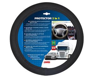 LAMPA 33146 Funda cubierta para el volante negro | Tamaño universal, neopreno antideslizante con revestimiento de poliéster, protección contra las manos sucias, más comodidad