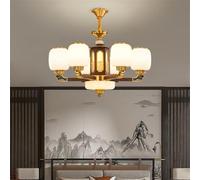 Lampada a sospensione in ottone di lusso contemporaneo in stile cinese per soggiorno, sala da pranzo, camera da letto, villa, hotel, lampadario di esempio per arredamento della casa (E 6 luci)