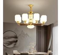 Lampada a sospensione in ottone di lusso contemporaneo in stile cinese per soggiorno, sala da pranzo, camera da letto, villa, hotel, lampadario di esempio per arredamento della casa (G 8 luci)