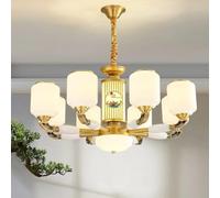 Lampada a sospensione in ottone di lusso contemporaneo in stile cinese per soggiorno, sala da pranzo, camera da letto, villa, hotel, lampadario di esempio per arredamento della casa (D 8 luci)