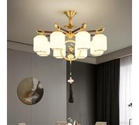 Lampada a sospensione in ottone di lusso contemporaneo in stile cinese per soggiorno, sala da pranzo, camera da letto, villa, hotel, lampadario di esempio per arredamento della casa (8 luci)
