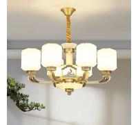Lampada a sospensione in ottone di lusso contemporaneo in stile cinese per soggiorno, sala da pranzo, camera da letto, villa, hotel, lampadario di esempio per arredamento della casa (6 luci)