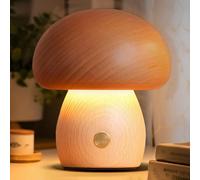 Lampada da comodino a Forma di fungo in Legno con interruttore Touch, batteria ricaricabile, Luce notturna USB Bianca calda e Opaca per interni, decorazione per soggiorno