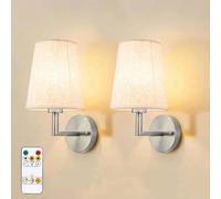 Lampada da comodino in Legno, 2 pezzi, Applique da parete per interni con telecomando, lampada da parete Vintage con lampadina ricaricabile da 2500 mAh, Tessuto dimmerabi