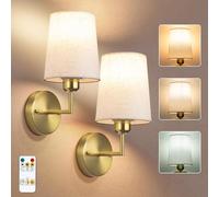 Lampada da comodino in Legno, 2 pezzi, Applique da parete per interni con telecomando, lampada da parete Vintage con lampadina ricaricabile da 2500 mAh, Tessuto dimmerabi