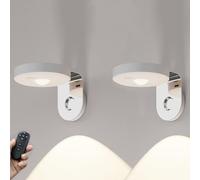 Lampada da comodino in Legno a 2 pezzi, lampada da parete per interni Senza fili a 2 pezzi con telecomando, lampada da parete dimmerabile, faretti girevoli e da vetrina