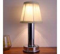 Lampada da comodino in Legno a batteria con interruttore Touch dimmerabile, lampada da tavolo, paralume in Tessuto Beige Opaco, Luce notturna 3000k-6000k per Camera da le