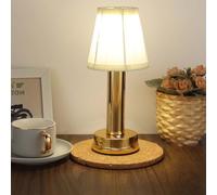 Lampada da comodino in Legno a batteria con interruttore Touch dimmerabile, lampada da tavolo, paralume in Tessuto Beige Opaco, Luce notturna 3000k-6000k per Camera da le