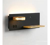 Lampada da comodino in Legno, Applique da parete 11W con 2 interruttori, Porta USB e caricabatterie Wireless inclusi, Applique da parete per interni, Luce Bianca calda 30
