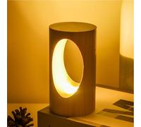 Lampada da comodino in Legno con interruttore, batteria ricaricabile, Luce notturna USB Bianca calda, per interni, decorazione per soggiorno, Camera da letto