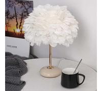 Lampada da comodino in Legno con Piuma Bianca e telecomando. Lampada da tavolo Morne con Base in Ceramica, paralume da scrivania con Piuma, decorazione per Camera da Lett
