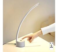 Lampada da comodino in Legno con telecomando e interruttore Touch, lampada da lettura Curva dimmerabile da 5 W per Camera da letto, soggiorno, Studio, ufficio, Bianco