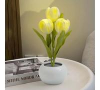 Lampada da comodino in Legno con tulipani, Luce notturna con Vaso in Ceramica, Luce da Interno a Forma di tulipano, comodino Caldo con batteria, simulazione di tavolo a t
