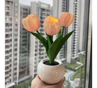 Lampada da comodino in Legno con tulipani, Luce notturna con Vaso in Ceramica, Luce da Interno a Forma di tulipano, comodino Caldo con batteria, simulazione di tavolo a t