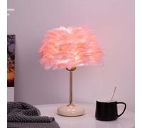 Lampada da comodino in Legno, lampada da tavolo con piume Bianche e telecomando, Base in Ceramica, paralume da scrivania con piume, decorazione per Camera da letto, Rosa