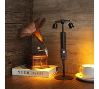Lampada da comodino in Legno per interni, scrivania con interruttore Touch, batteria, Bianco Caldo, scrivania in Metallo Nero con 3 livelli di luminosità, 2 fiamme, Luce