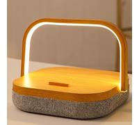 Lampada da comodino in Legno ricaricabile, dimmerabile, girevole, Luce notturna con altoparlante Bluetooth e caricabatterie Wireless, lampada da tavolo con interruttore,