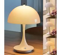 Lampada da comodino in Legno Senza fili, lampada da scrivania a Forma di fungo, dimmerabile, ricaricabile tramite USB, batteria da 2000 mAh, lettura 3000K-6000K per camer