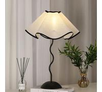 Lampada da comodino Vintage in Legno con paralume in Tessuto Bianco, tavolo in Metallo E27, Rustica, scrivania per Camera da letto Boro, corridoio, Sala da pranzo, nera
