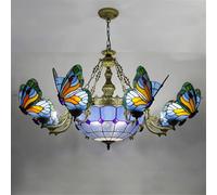 Lampadario a forma di farfalla di lusso contemporaneo a LED, stile americano, per soggiorno, ristorante, camera da letto, villa, hotel, bar, KTV, club, lampada a sospensione in vetro colorato (8 luci