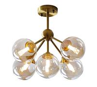 Lampadario moderno a sospensione, lampadario nordico interamente in rame, soffitto durante l'illuminazione, molecole in ottone, cucina, camera da letto, lampada a filo (dimensioni: 5 teste, colore: B