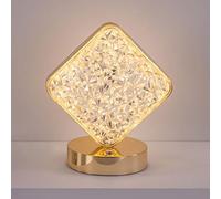 Lámpara ambiental de cristal acrílico, lámpara de mesita de noche, luz nocturna con control táctil de brillo de 3 niveles, base de metal dorado, lámpara portátil recargable tipo C(Small)