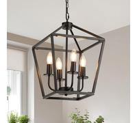 Lampara Araña Linterna Metal Negro,Con E14 X4 Candelero Lampara colgante isla cocina Estilo RúStico,Ajustable Industrial Lámparas,Lamparas Colgantes Para Cocina Dormitorio,Comedor,VestíBulo,Pasillo