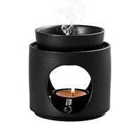 Lámpara aromática de cerámica con portavelas, lámpara de aroma, difusor de aceite y cera, calentador para aceites esenciales, cuenco extraíble (negro)