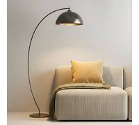 Lámpara arqueada Jonera de Lindby, gris, metal, E27, 185 cm de altura True