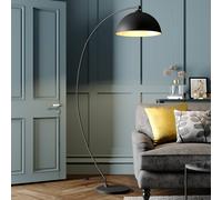 Lámpara arqueada Jonera de Lindby, negra, metal, E27, altura 185 cm