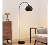 Lámpara arqueada Lindby Minali, negra, metal, 148 cm de altura, E27 True