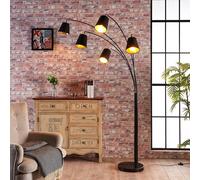 Lámpara arqueada Lindby Tinne, negro/dorado, mármol, 5 luces, E14