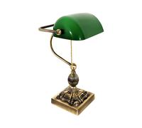 Lámpara Banquero de Mesa Interruptor 36CM en Bronce Verde E27 Cristal Latón