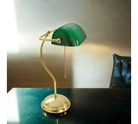 Lámpara Banquero Escritorio Luz Pantalla de Cristal Verde Latón Premium Cuerda