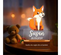 Lampara Bebe Noche con Nombre - Lampara Personalizada Bebe, Regalo Bautizo Recien Nacido Niño Niña Bebes, Decoracion Habitacion Bebe, Regalo de Cumpleaños Navidad, Zorro