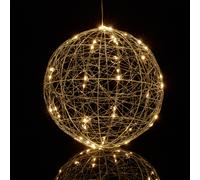 Relaxdays Bola Luces LED Decorativa, Lámpara Esfera, para Colgar o Sobremesa, Alambre, Cable Largo, Ø 30 cm, Plateado, Cobre