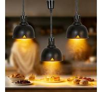 Lámpara Calentadora de Alimentos, 25cm Lampara de Calor Cocina Acero Inoxidable, Lampara Calienta Platos para Hostelería y Hoteles, Ltura Ajustable de 60-180cm (Negro, 3)