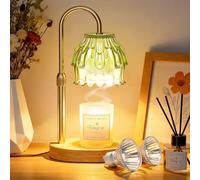 Lámpara Calentadora de Velas, Candle Warmer Lamp con Temporizador y Atenuador, Lámpara Calienta Velas Eléctrico con 2 Bombillas, Vela Lampara Perfumada Altura Ajustable para Hogar Decoración(Verde)