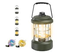 Euakee Cadena de Luces para Acampar, Linterna para Acampar al Aire Libre 4 en 1, Lámpara Retro, Lámpara de Tienda para Pesca de Senderismo al Aire Libre, Energía de Emergencia, Linterna, 49 Pies