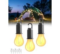 Lámpara Camping Recargable, Linterna de Camping Portátil LED Bombilla de Camping con 3 Modos de Iluminación, Luz Camping Lámpara de Emergencia para Camping Tienda de Campaña Pesca Senderismo, 3 PCS