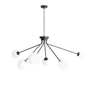 Lámpara Colgante 6 Fuegos E14 Negra Blanca Sala De Estar Vidrio Metal