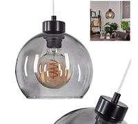 Lámpara colgante Andeer,moderna lámpara colgante de metal/vidrio en color negro/humo,lámpara colgante con pantalla de vidrio auténtico/vidrio ahumado (Ø 20 cm),altura máx. 115 cm,1xE27,sin bombilla(s)
