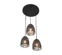 Lámpara colgante andover altura regulable metal + ratán 3xe14 - negro [lux.pro]