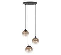 Eglo Ariscani 1 Lámpara colgante de 3 focos en racimo, para mesa de comedor | para escalera, metal negro y cristal en cobre, casquillo E27, diámetro de 42,5 cm