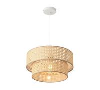 lux.pro Lámpara Colgante Ascot con Doble Pantalla Cilindrica Lámpara de Techo Luminaria para Salón Cocina Oficina 1xE27 60W Plástico Metal 160 x Ø 40 cm - Efecto Ratán/Blanco